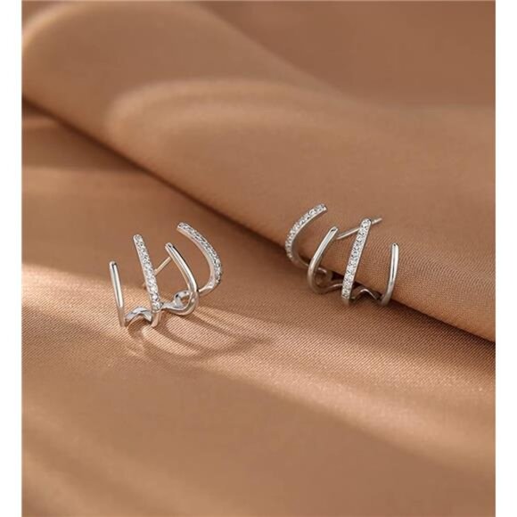 925 Sterling Silver Half Hoop Earrings Wrap for Women Cuff Piercings Studs - Picture 5 of 8
